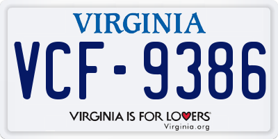 VA license plate VCF9386
