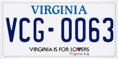 VA license plate VCG0063