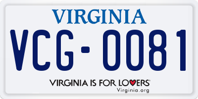 VA license plate VCG0081