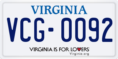 VA license plate VCG0092
