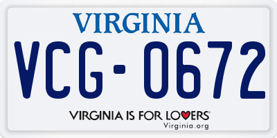 VA license plate VCG0672