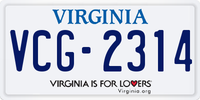 VA license plate VCG2314