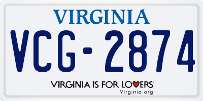 VA license plate VCG2874