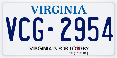VA license plate VCG2954