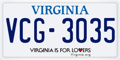 VA license plate VCG3035