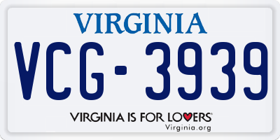 VA license plate VCG3939