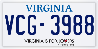 VA license plate VCG3988