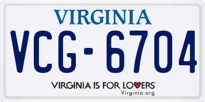 VA license plate VCG6704