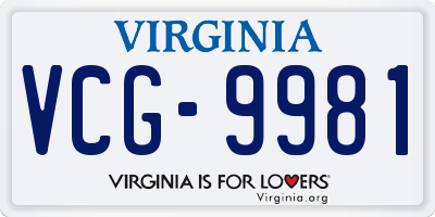 VA license plate VCG9981