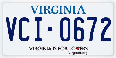 VA license plate VCI0672
