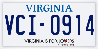 VA license plate VCI0914