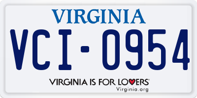 VA license plate VCI0954