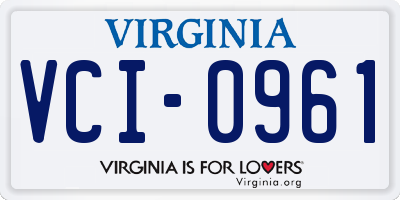 VA license plate VCI0961