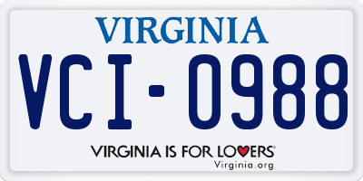 VA license plate VCI0988
