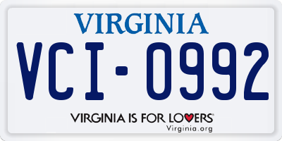VA license plate VCI0992
