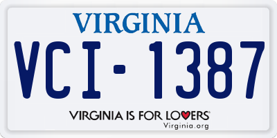 VA license plate VCI1387