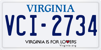 VA license plate VCI2734