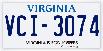 VA license plate VCI3074
