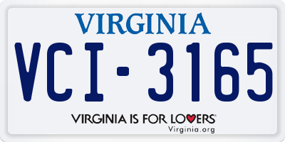 VA license plate VCI3165