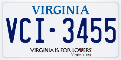 VA license plate VCI3455