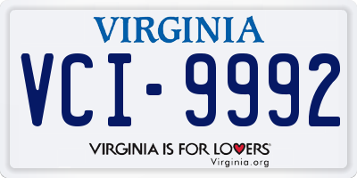 VA license plate VCI9992
