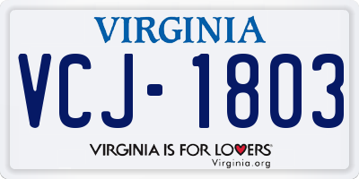VA license plate VCJ1803