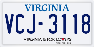 VA license plate VCJ3118