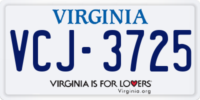 VA license plate VCJ3725