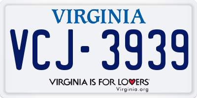VA license plate VCJ3939