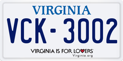 VA license plate VCK3002