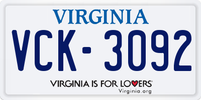 VA license plate VCK3092