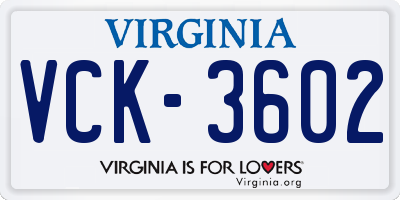 VA license plate VCK3602