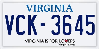 VA license plate VCK3645