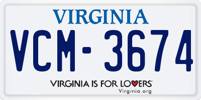 VA license plate VCM3674