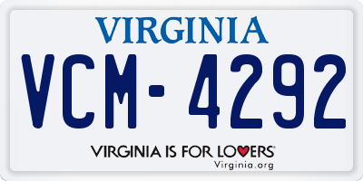 VA license plate VCM4292