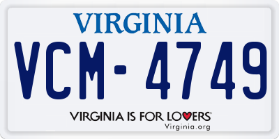 VA license plate VCM4749