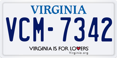 VA license plate VCM7342