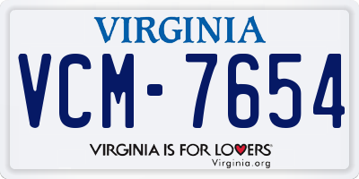 VA license plate VCM7654