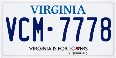 VA license plate VCM7778