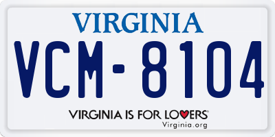 VA license plate VCM8104