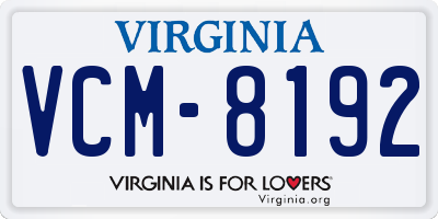 VA license plate VCM8192