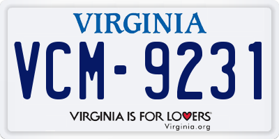 VA license plate VCM9231