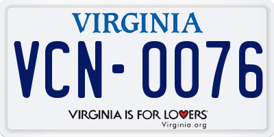 VA license plate VCN0076