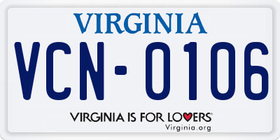 VA license plate VCN0106