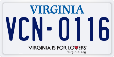 VA license plate VCN0116