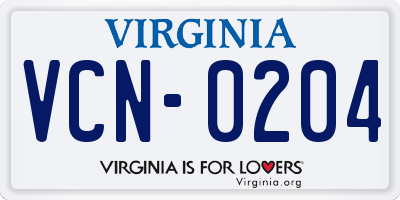 VA license plate VCN0204