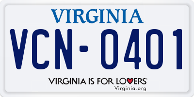 VA license plate VCN0401
