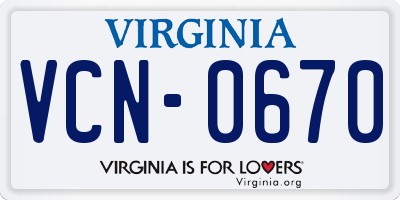 VA license plate VCN0670