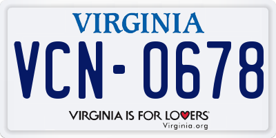 VA license plate VCN0678