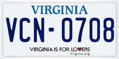 VA license plate VCN0708
